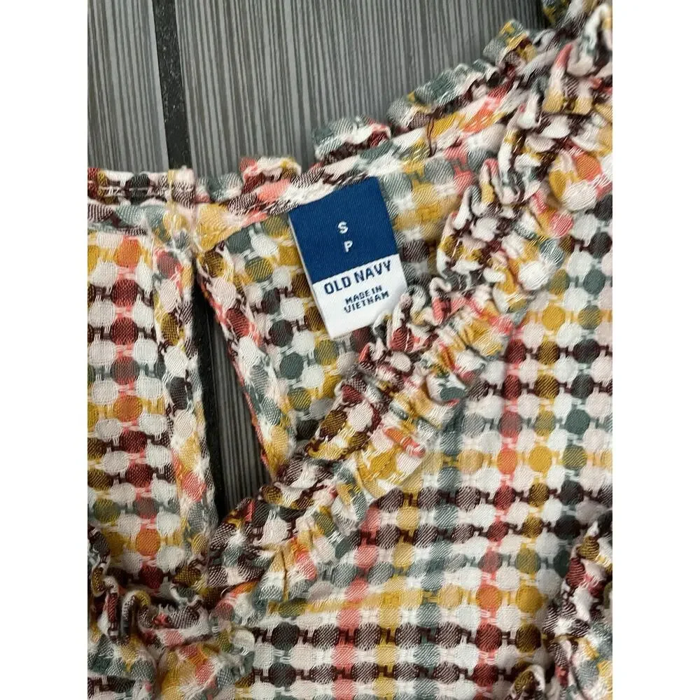 Old Navy Oversized Short-Sleeve Ruffled Dobby Gingham Blouse Size Small NWT